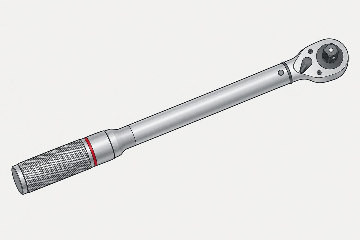 A click-type torque wrench lying at an angle, with a red ring marked near the adjustment handle.